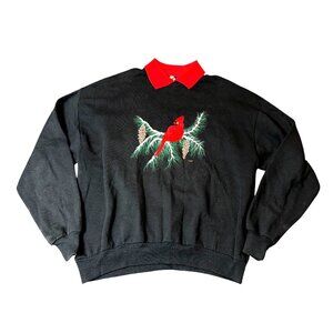 VTG JERZEES Cardinal Bird Sweatshirt Women's XL Collared Embroidered Grandmacore